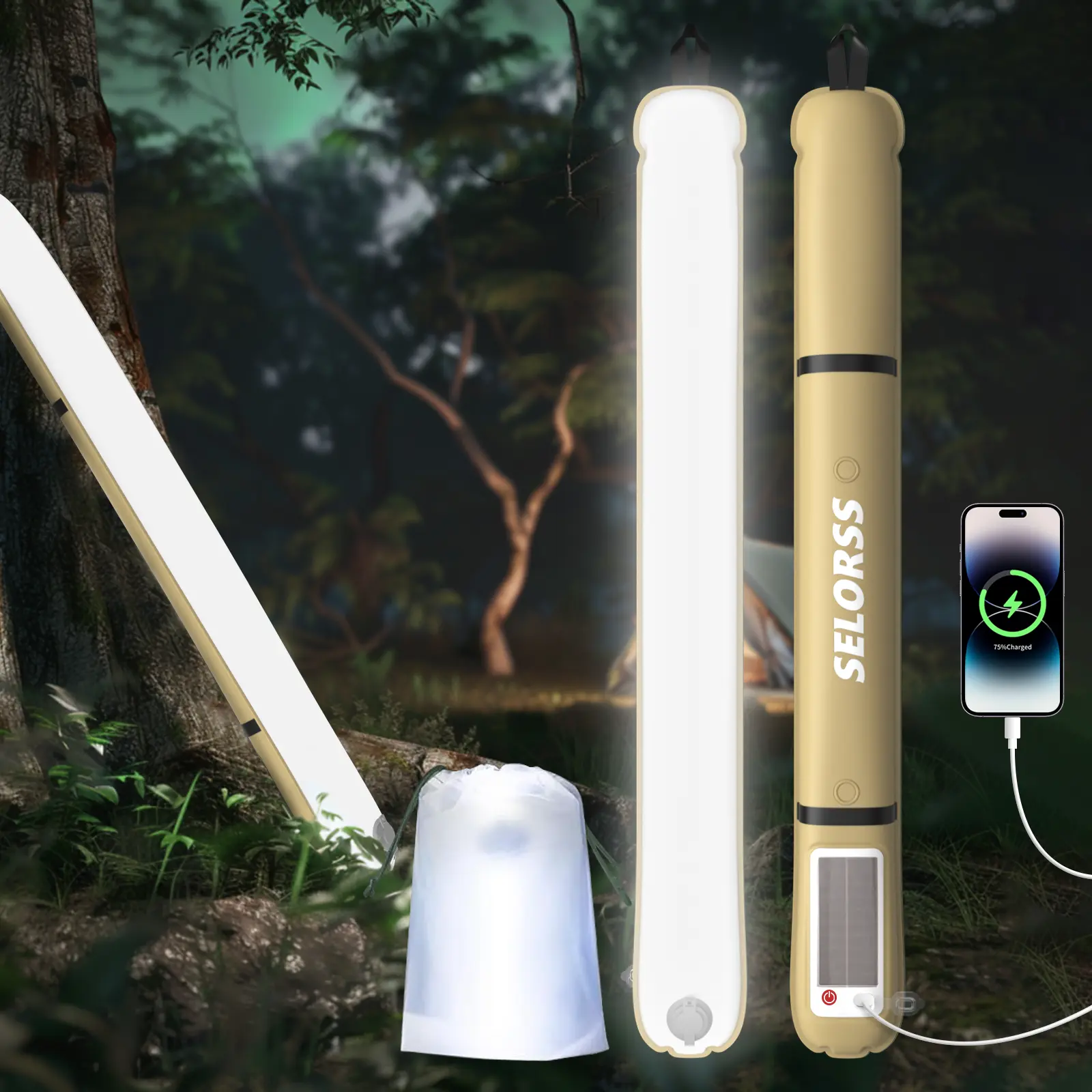 SELORSS Portable Inflatable Outdoor Camping Light, Compliant with IP66 Waterproof Standard, Offers Three Warm Light Modes and Flashing Signal Lamp Function, Suitable for Camping, Hiking, Travel, and Other Occasions