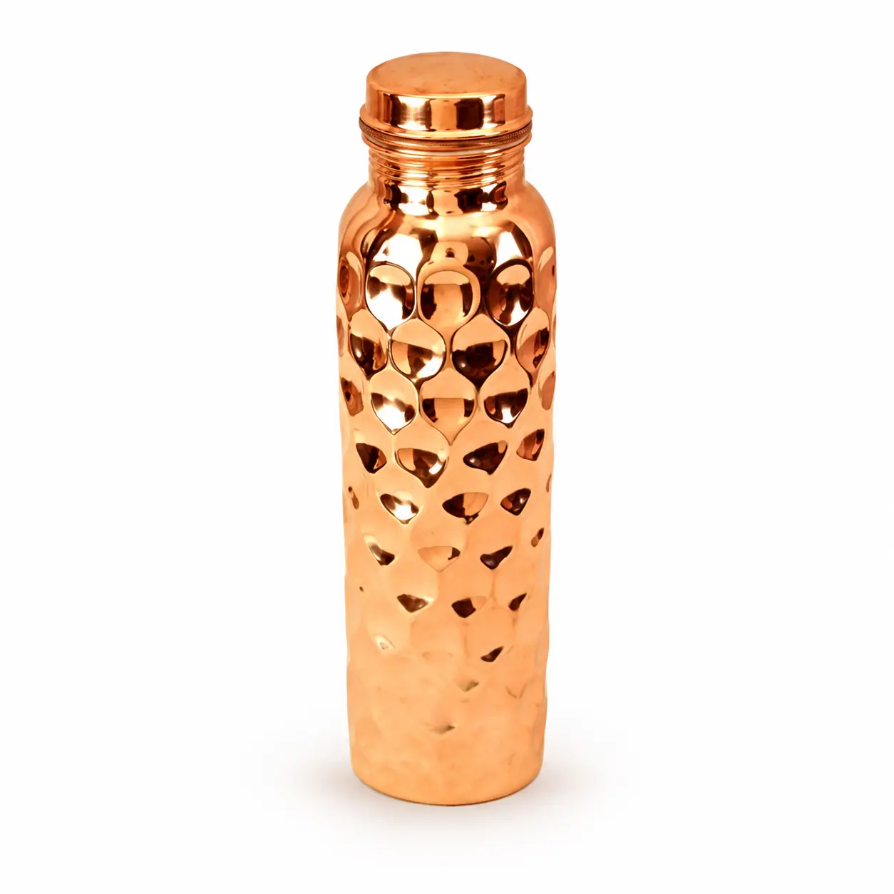 Copper Water Bottle, 750 mL – Diamond Hammered Design, pure copper