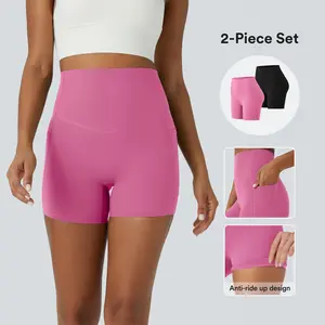Halara 2-Piece UltraSculpt High Waisted Tummy Control Side Pocket Shaping Training Biker Shorts Set
