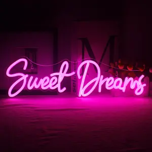 Sweet Dreams Neon Sign, USB Powered Wall Mounted Neon Light, Decorative Neon Sign for Home Bedroom, Bridal Shop, Wedding Venue, Flower Shop, Bathroom, Bedroom Night Light, Ambient Decoration Lamp, Ambient Decor Lighting