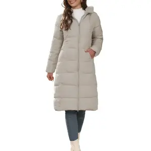 Women Ladies Girls Long Puffer Jacket Winter Warm Quilted Coat Long Sleeve Zip Up Outwear with Hood Casual Womenswear