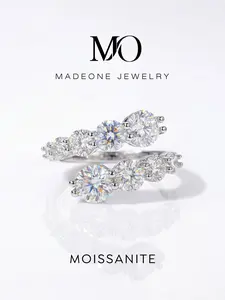 1 Pc Trendy Stone Row Rings with 0.8ct Synthetic Moissanite for Women Party Copper Fine Jewelry