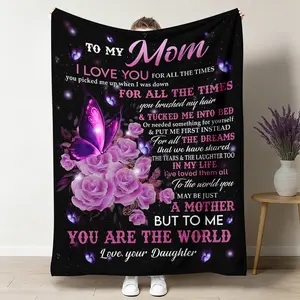 Butterfly Flower Letter Throw Blanket for Mom, 1-Count Flannel Soft Warm Cozy Blanket, Lightweight All-Season 50"x60" Throw for Sofa Bed, Mother's Day Birthday Gift for Women, Throw Blankets