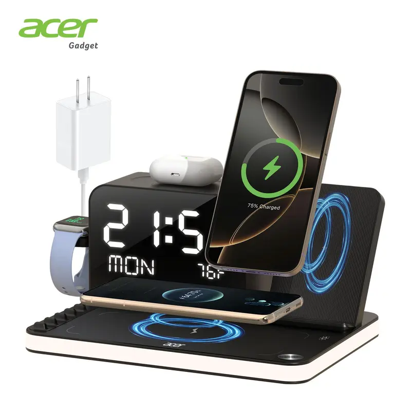 7-in-1 Wireless Charging Station with Clock & Night Light for iPhone, Android, Apple Watch & AirPods tiktokshopbacktoschool