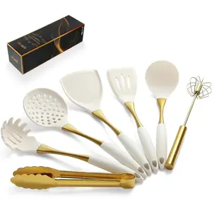 Elegant White   Cooking Utensils Set - , Dishwasher Safe Kitchen Utensils Set with Heat Resistant Comfort Handles - Includes Spatula & Spoon for Nonstick Cookware