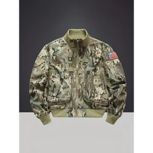 Men's Classic Bomber Jacket PD196330 | 100% Polyester Stand Collar, Multi-Pocket Zipper Closure for Fall/Winter Tactical Outdoor Wear
