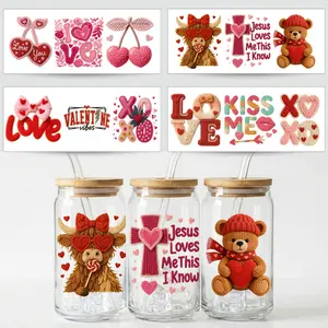 Valentine's Day UV DTF Cup Wraps Decals, Waterproof Self-Adhesive Transfer Paper, 3D Crystal Labels, DIY Crafts, High Quality, Diy Decal Film