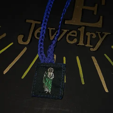 Religious Escarpulos in blue with our lady of Guadalupe and Saint jude Cross Charm Necklace Cross Design Escapuloros Escapulario