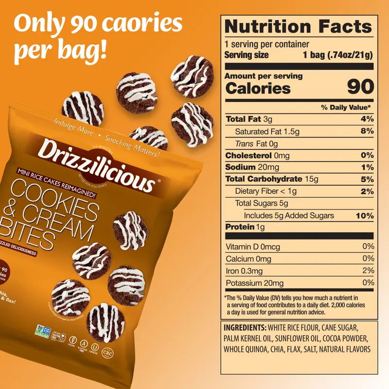 12 Pack - Drizzilicious Mini Rice Cakes Variety Pack [Cookies & Cream, Birthday Cake, S'mores] 0.74 oz Snack Packs Dessert