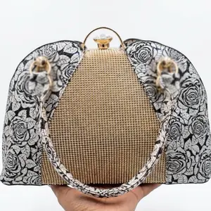 Luxury Flower Print Bag with Gold Colored Rhinestones for Everyday Use and Nice Occasions