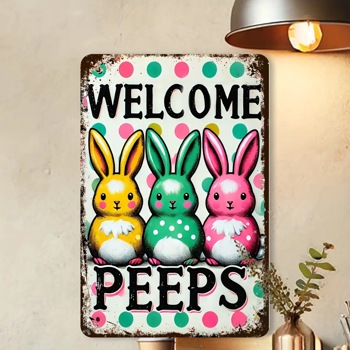 Room Decor Easter Bunny Aluminum Sign 8x12inch - Welcome Peeps Garden Wall Decor, Rustic Farmhouse Style for Home, Restaurant, Garage Decoration
