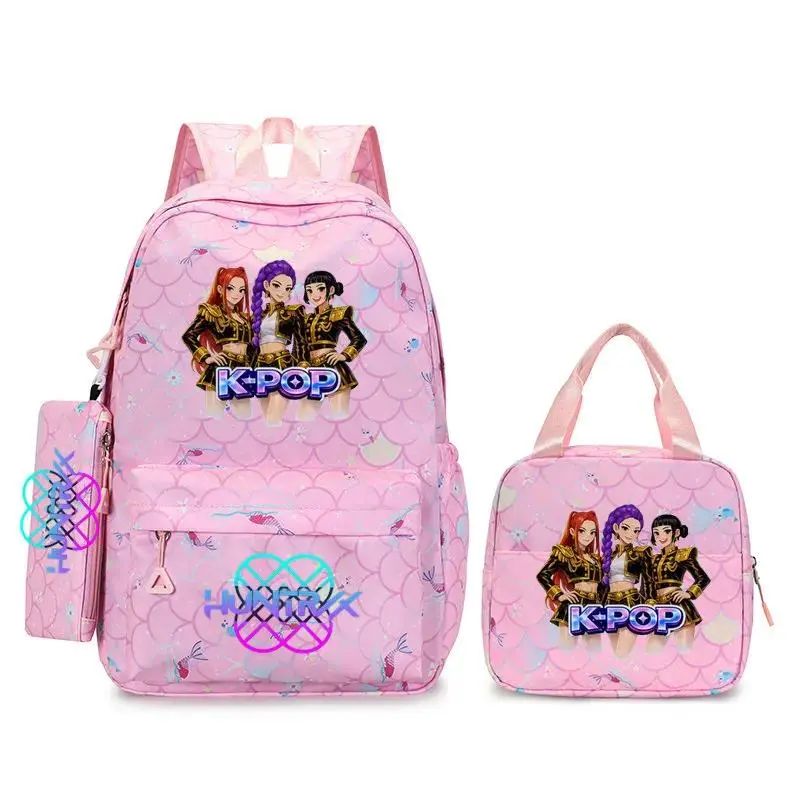 Backpack KPop Demon Hunter Teens Capacity Schoolbag 3Pcs/Set with Lunch Bag for Women Student Casual Comfortable Travel Mochilas