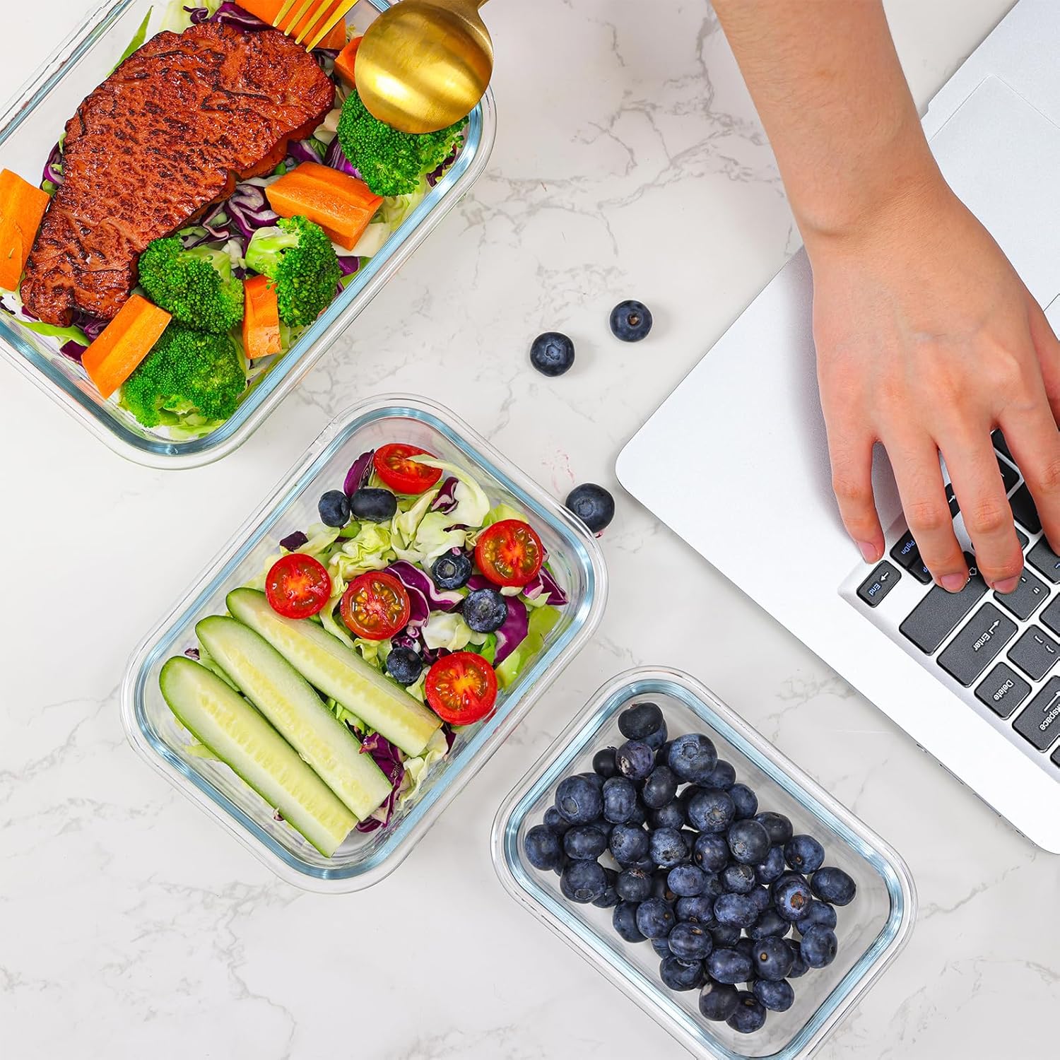 18-Pack Multi-Size Glass Food Storage Containers, 6 Sizes Square&Rectangle, Airtight Leakproof, Oven/Microwave/Freezer Safe (BPA-Free)