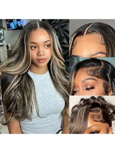 30 Inch Ombre Highlight Lace Front Wig Human Hair Pre Plucked 5x5 HD Transparent 1B/27 ombre lace front wig Body Wave HD Lace Frontal Wigs Human Hair Transparent 180% Density Glueless Hd Wigs for Women