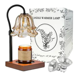 Candle Warmer Lamp with Timer: Flower Gold Candle Lamps Height Adjustable Wax Melt House Warming Gifts New Home Decor Mothers Day Birthday Gift for Women Mom