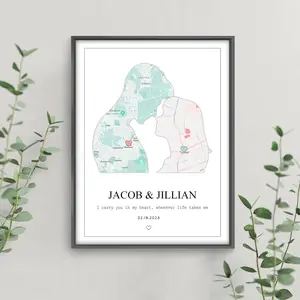 Custom Street Map Canvas Prints Wall Art, Personalized Map Print Housewarming Gift, Customized Printable Poster Home Couple Map Gift (Pattern-02) anniversary gift, Christmas Gift
