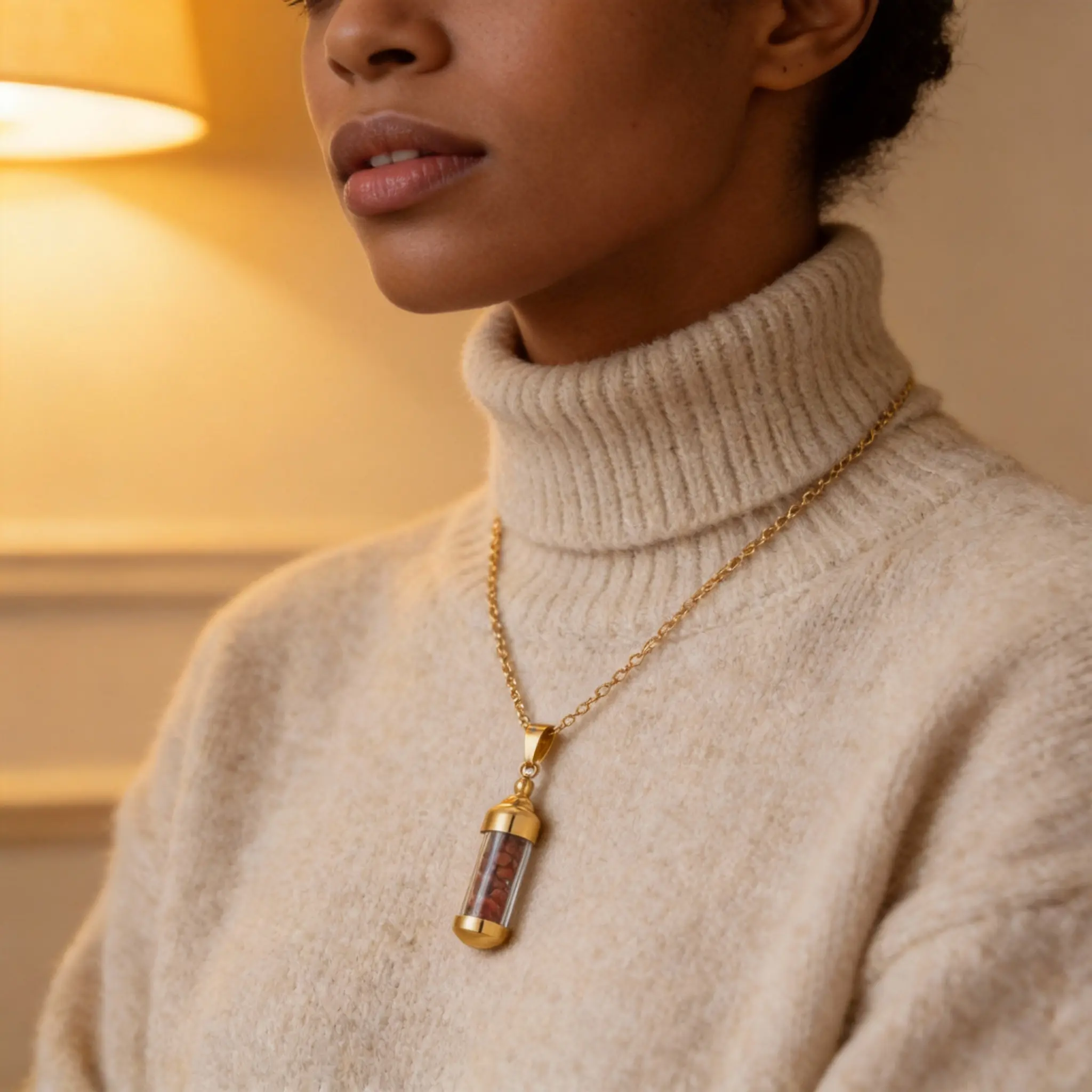 Scented Perfume Necklace with Polished Gold Locket & Gemstone Filler, Nickel-Free Long-Lasting Chain, 2-in-1 Layering & Fragrance Talisman, Wellness Accessory for Yoga, Birthday Gift for Her or BFF