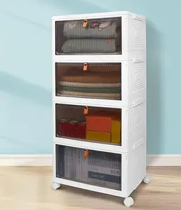 4 Tier Storage Bins with Lids, 23QT Stackable Closet Organizers and Storage with Wheels, Collapsible Storage Boxes, Foldable Plastic Storage Containers Kitchen Shoe Book Laundry