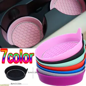 2 Pack Bling Rhinestone Car Cup Coasters, Non Slip Rubber Round Cup Mats, Stylish Auto Interior Decor Accessories for Universal Car Cup Holder Use