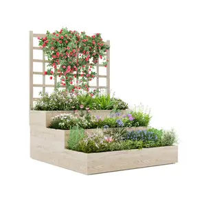 3-Tier Vertical Wooden Raised Garden Bed with Trellis – Open Base Planter Box for Superior Drainage – Grow Climbing Plants, Vegetables, Herbs – For Patios, Decks, Balconies, Small Yards
