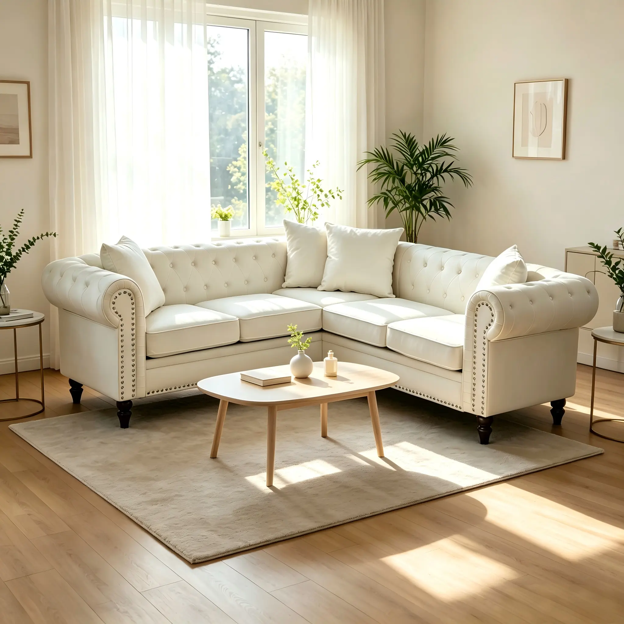 Classic Chesterfield L-Shaped Upholstered Sectional Sofa - Plush Velvet, Rolled Arms, 3 Pillows, Luxury Button Tufted 5-Seater for Cozy Rest in Living Room (Sofas Living Room)
