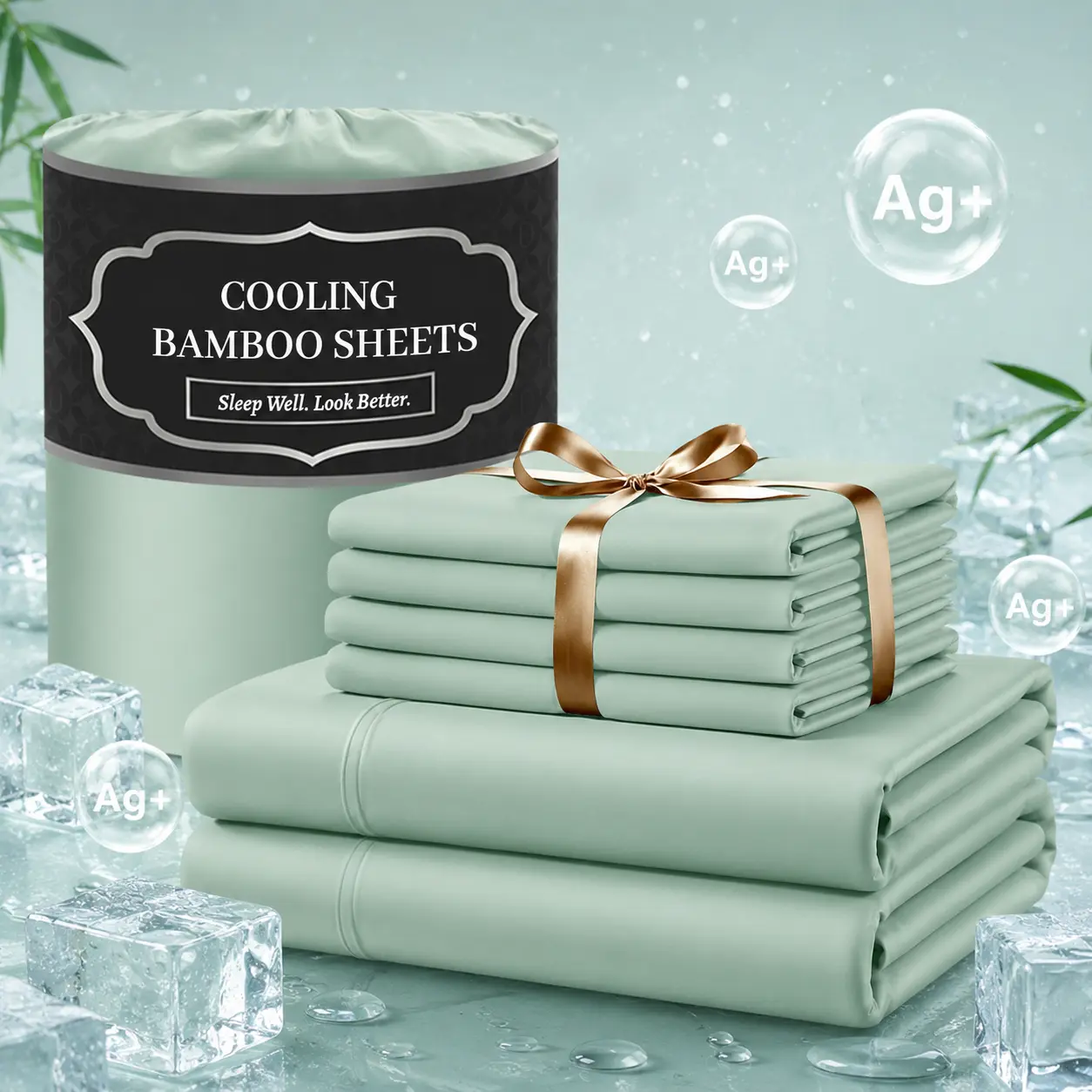 Jollyvogue Extra Deep Pocket Bamboo Sheets - 6 Pcs Breathable & Cooling Bamboo Bed Sheets for Hot Sleepers, Hotel Luxury Bedding Set with Deep Pockets With 16-Inch Deep Pocket , Twin/Full/Queen/King Size Pillowcase Sets