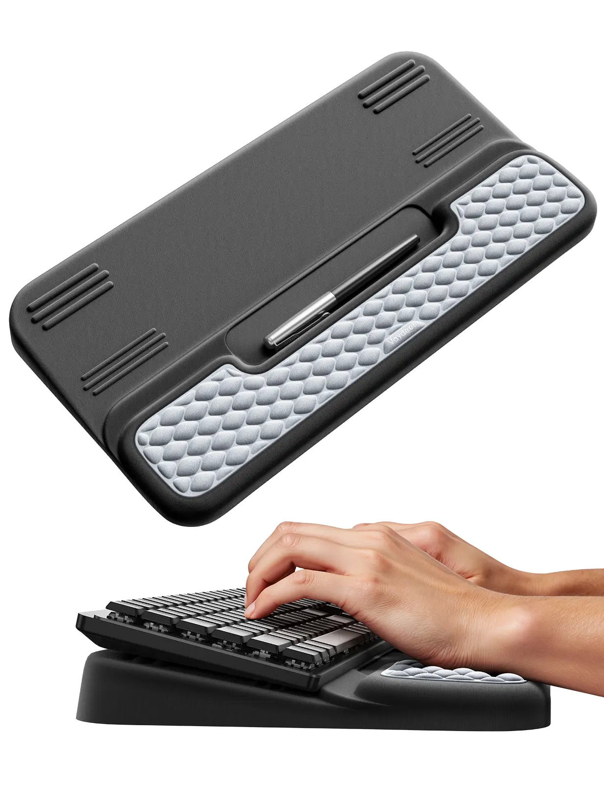 VAYDEER Ergonomic Keyboard Stand with Soft Memory Foam Wrist Pad, 2 Adjustable Tilt Angles, Anti-Slip Stability, Official Setup, Desk Accessories for Office Desks