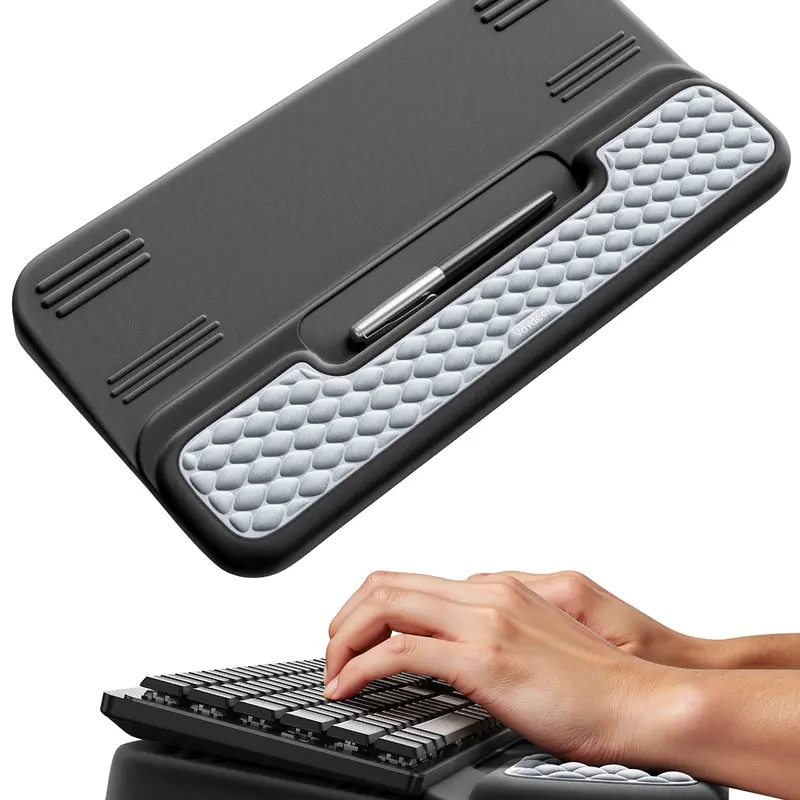 VAYDEER Ergonomic Keyboard Stand with Soft Memory Foam Wrist Rest - Silicone, Breathable, Quick-Dry, 2 Adjustable Angles, Anti-Slip Surface, Triple Relief, Pen/Earbuds Slot, Compartment, Stand Keyboards Accessory for Office Workers