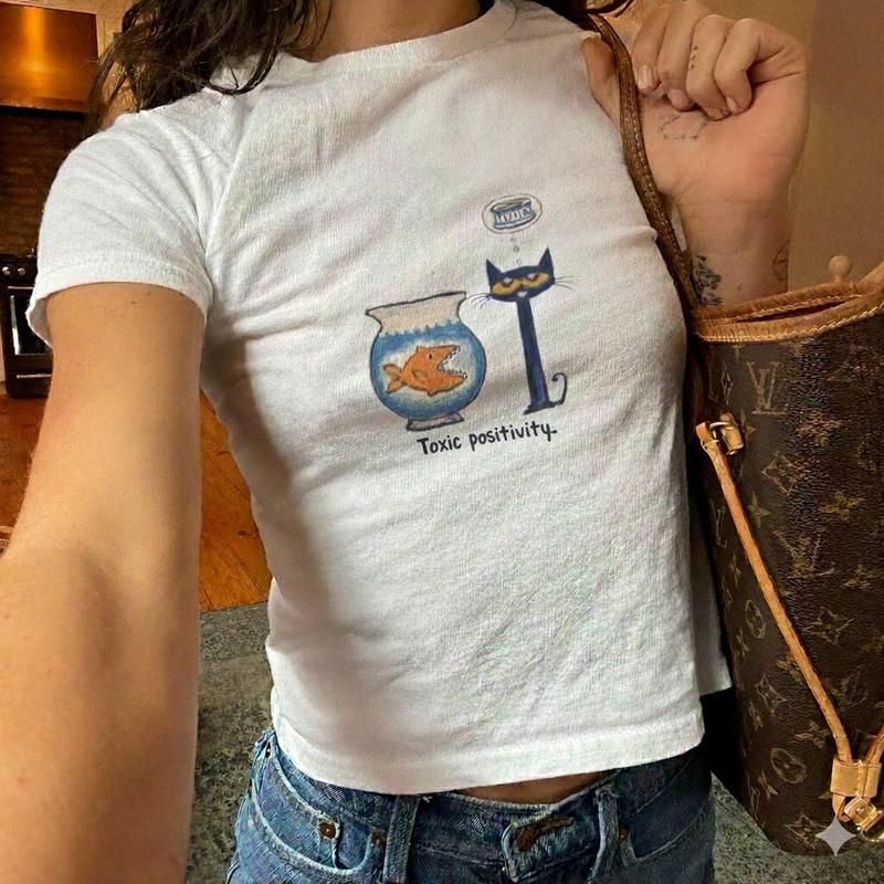 Pete the Cat Toxic Positivity Baby Tee - Y2K Moody Sarcastic