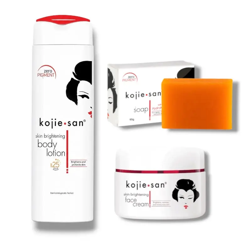 Kojie San Skin Brightening 3-Piece Set: Soap (65g), Face Cream (30g) & Body Lotion (250g)