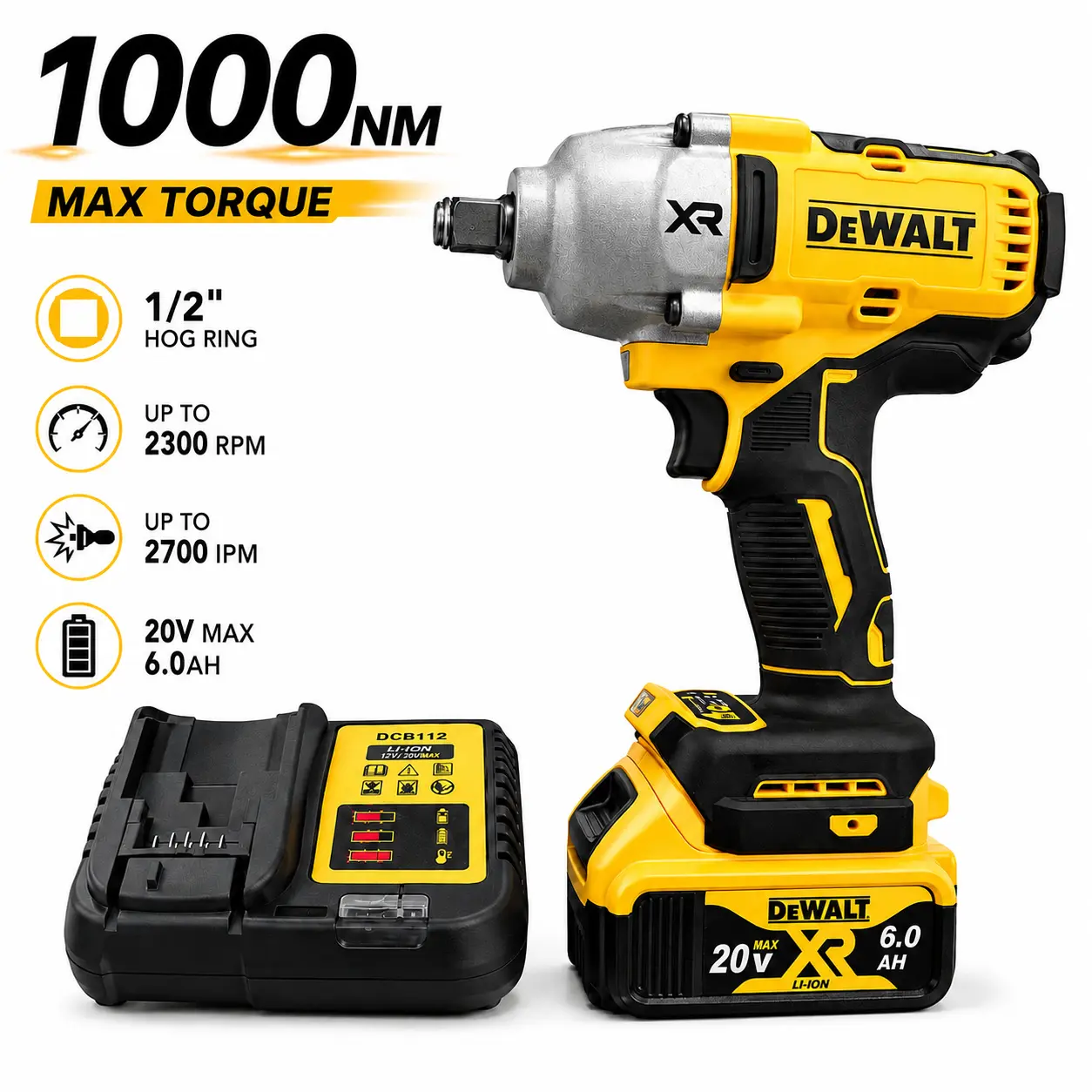 DeWalt DCF900 20V Max XR Brushless Impact Wrench 1/2" Anvil High Torque Professional Grade Cordless Tool with Lithium Battery