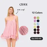 Cider V-Neck Halter Ruffle-Hem Tulle Mini Dress with Matching Scarf, Sparkly Glamour Party Dress for Night Out & Festivals