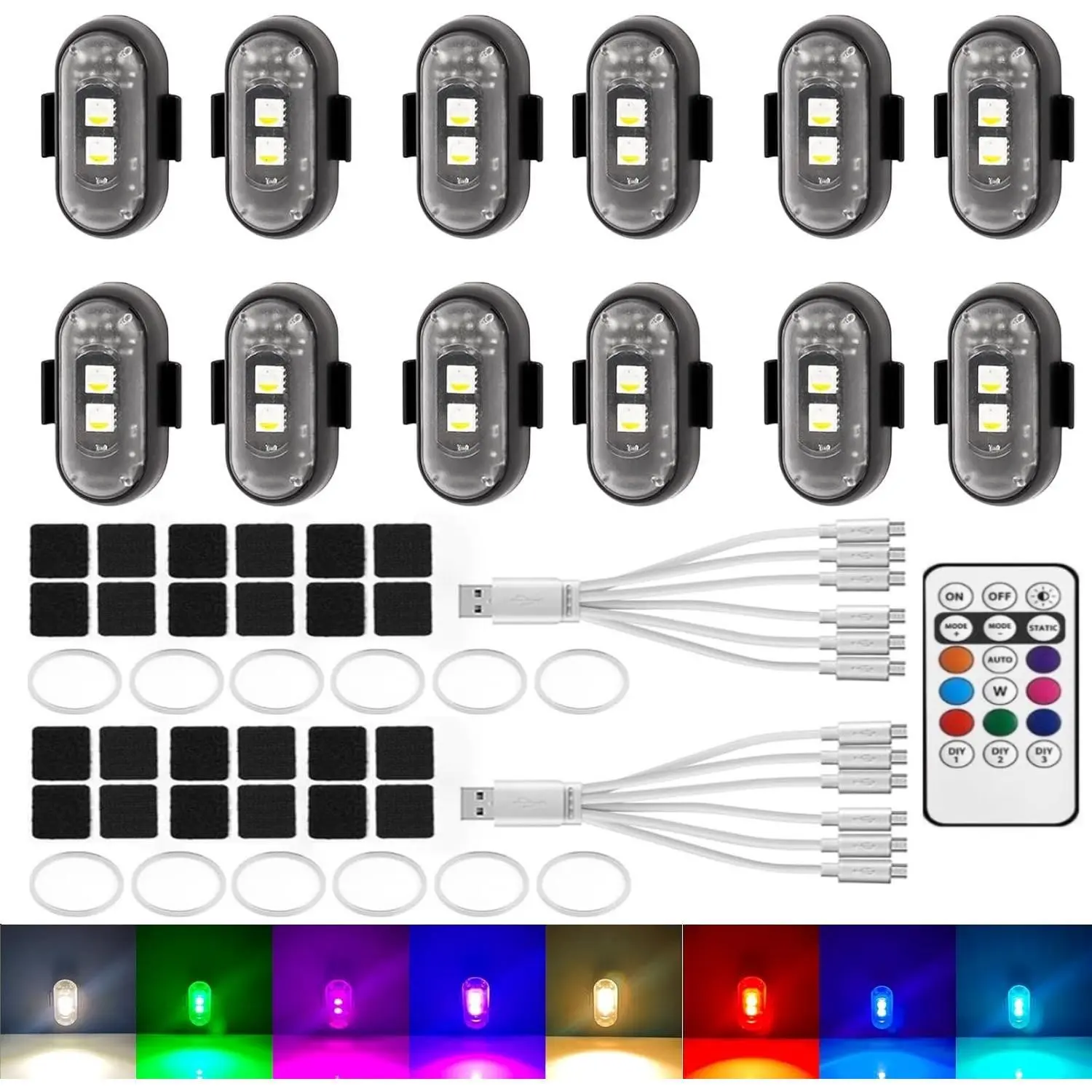 Wireless Led Lights with Remote Control USB Rechargeable Waterproof Emergency Lights Rock Light Light for Car Motorcycle Aircraft Scooter Truck Drone Vehicle