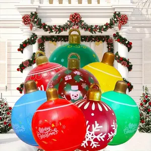 2-piece 25.6-inch multi-color Christmas Garden Decorative Giant Inflatable PVC Christmas Ball, Christmas Colorful Atmosphere Ball, Garden Decorative Lantern Ball,Decorative Festival Gift, Suitable for 14+ years old andabove.