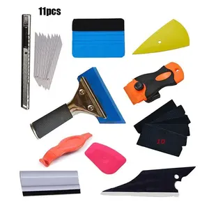 11-Piece Car Window Tinting Tool Set, with a scratch-free, mark-free squeegee, universal for all vehicle models, includes a squeegee, installation tools, car window tinting blocking agent, and scraper blades