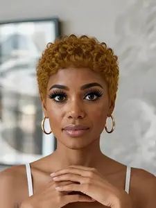 Pixie Wig Daily Party Cosplay Gift Use, 30 Color Short Afro Curly Human Hair Wig, Machine Made Pixie Cut Wigs for Women