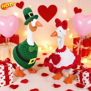 2sets Valentine's & St  Patrick's Day 7in Desk Goose Outfits   Knitted Fabric Crochet Costumes for Magnetic Goose Statues   holiday decorations
