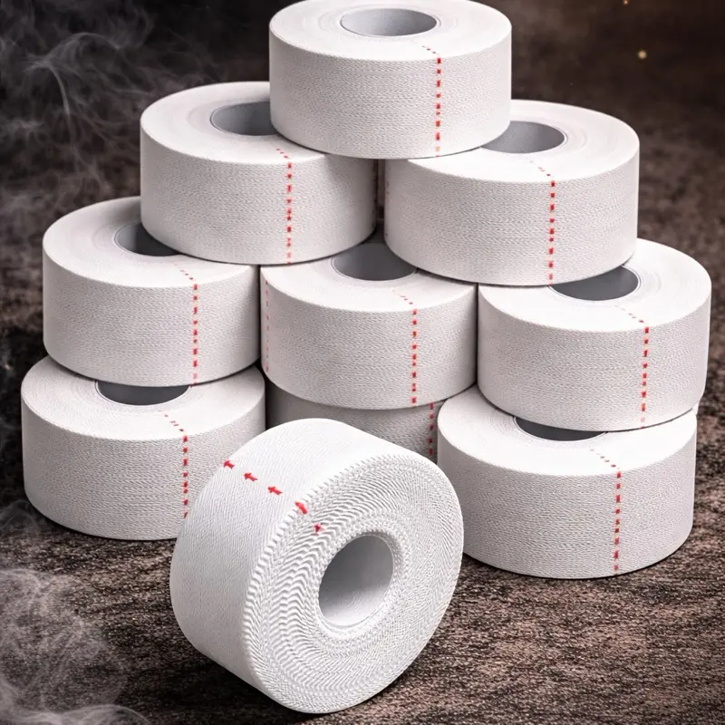 10-Pack Unisex Youth Water Resistant 3.8 cm Width Strong Adhesive 100% Cotton Zinc Oxide Sport Tape, Rigid Strapping Tape for Boxing, Rock Climbing, Breathable