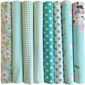 8 Pcs 18 x 22 In (46 x 56 Cm) Cotton Fabric Green Pattern Pre-Cut Quilt Squares Fat Quarters Fabric Bundles for Sewing and Quilting