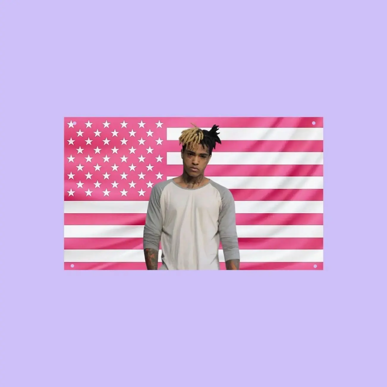 XXXTentacion Pink US Wall Tapestry Flag, Pink American Flag Wall Art, Rap Bedroom Decor, Music Fan Banner