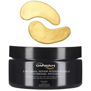 OMWAH Under Eye Hydrogel Patches with Snail Mucin, Activated Charcoal, and 24K Gold Hydrating Gentle