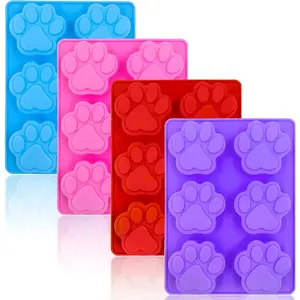 Puppy Dog Paw Silicone Molds Non-Stick Food Grade Silicone Molds for Chocolate Candy Jelly Ice Cube Dog Treats Baking Mould Set of 4PCS Blue Pink Purplish Red