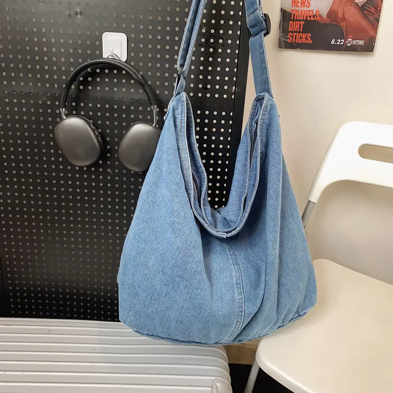 Large Capacity Washed Canvas Hobo Crossbody Bag, Adjustable Wide Strap Casual Shoulder Tote Bag, Multi Color Simple Sling Bag, Unisex Daily Bag For Student Commuting Shopping Outdoor Walks