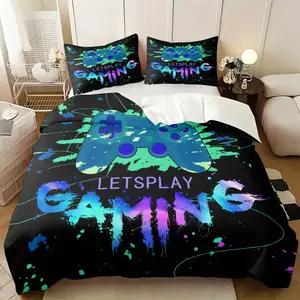 2/3Pcs Cool Neon Game Controller Duvet Cover Set, Gamer Graffiti Comforter Cover, Colorful Video Game Bedding Set with Pillowcases, No Filler, For Boys Teens Kids Gamers Bedroom Dorm, Trendy Gaming Aesthetic Room Decor