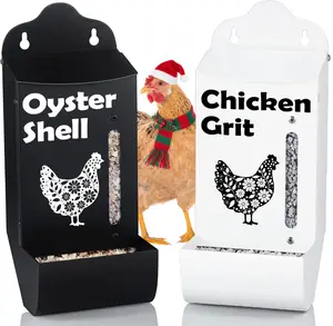 CluckRoots Chicken Grit & Oyster Shell Feeder Combo No-Spill Weatherproof Heavy-Duty Wall-Mounted Metal Dispenser with View Window for Chicken Coop Accessories Gifts for Lovers Women