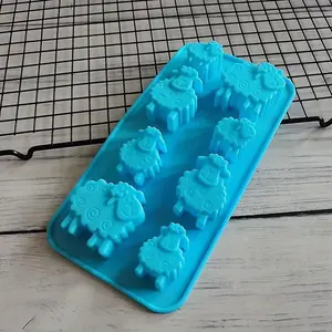 8 Hole Sheep Shaped Soap Silicone Mold, DIY Cute Animal Shaped Ice Cube Mold, Baking Mold for Home Kitchen, Ice Ball Molds, Blue
