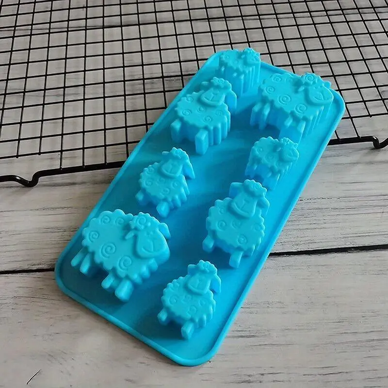 8 Hole Sheep Shaped Soap Silicone Mold, DIY Cute Animal Shaped Ice Cube Mold, Ice Cube Maker, Baking Mold for Home Kitchen, Ice Ball Molds, Blue