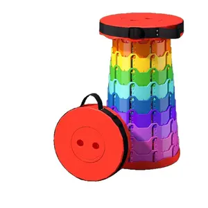 Upgraded Foldable Stool 2-piece Thickened Set, Portable Stool Folding Stool, Foldable Chair for Camping, Fishing, Hiking, BBQ and Outdoor Activities (Rainbow) Telescopic Rainbow Folding Stool Retractable Folding Stool with Seat Cushion