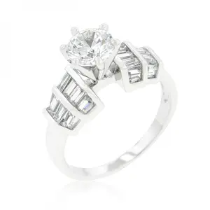 Tapered Baguette Cubic Zirconia Engagement Ring (size: 10) R08341r-c01-10