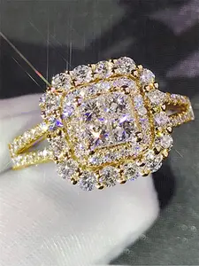 Women's Copper Ring, Artificial Zirconia Jewelry for Women, Wedding Engagement Anniversary Party Accessory Gift, Cubic Zirconia Rings